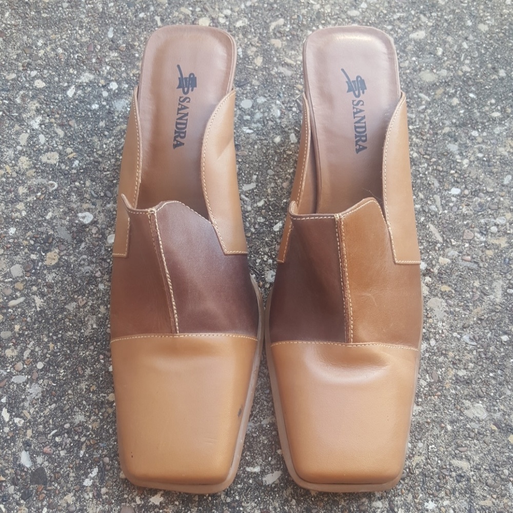Sandra Brown Patch Square Toe Leather Mules 7.5 - image 3